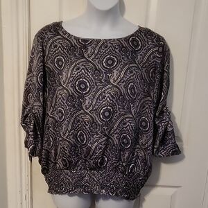 Michael Kors Black, Blue, and Gray Paisley  Blouse